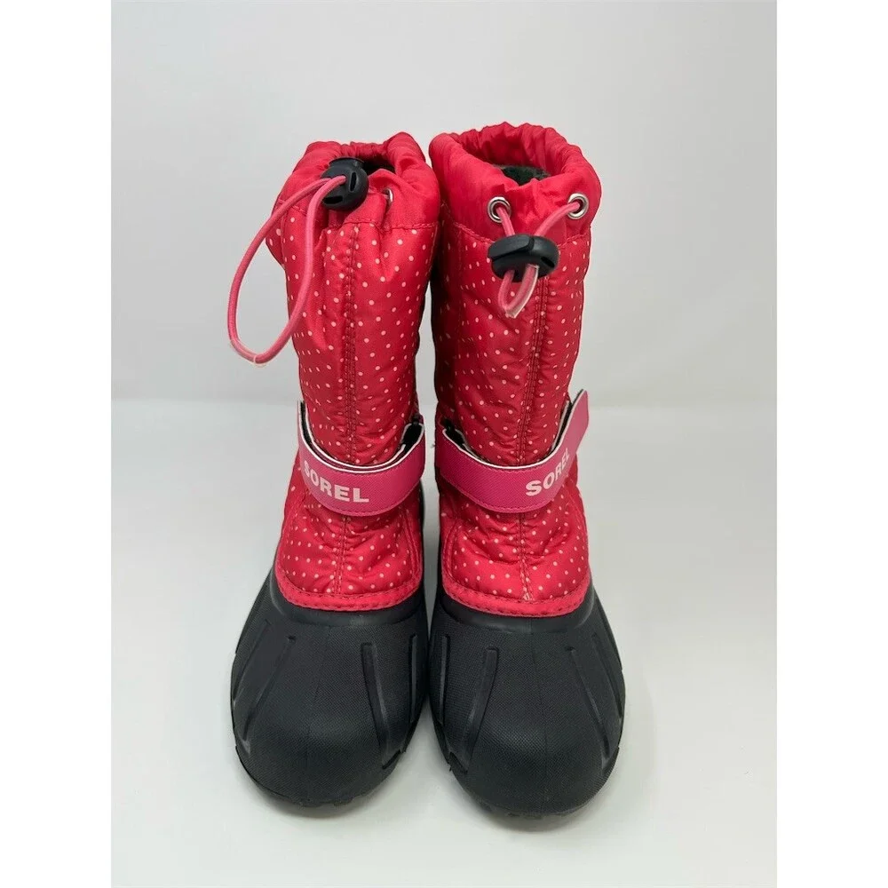 SOREL Flurry Print Snow Boots Girls Pink Polka Dot Waterproof Winter Duck Size 5